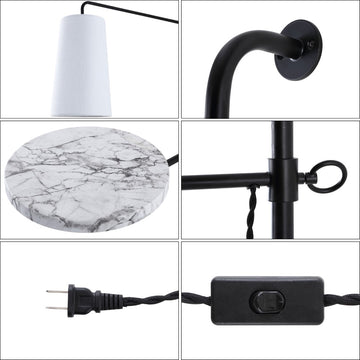 Andre 11.5" Contemporary Industrial Iron Plug-In with Adjustable White Marble Table LED Sconce - JONATHAN Y